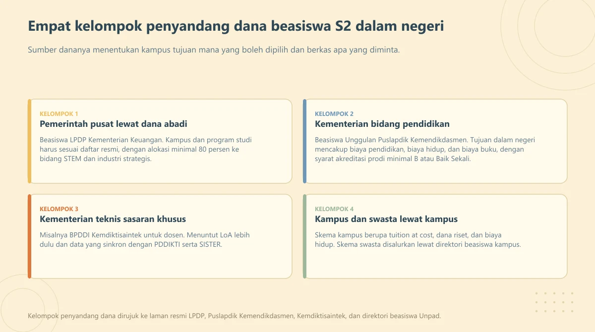 Empat kartu kelompok penyandang dana beasiswa S2 dalam negeri beserta contoh programnya